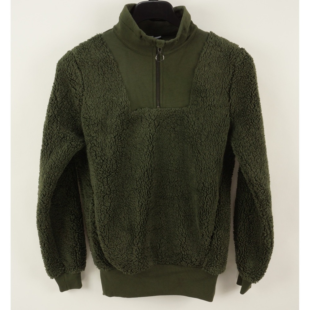 Sweaty Betty Olive Green Sherpa Fleece 1/4 Zip High Neck Sweater Women's‎ Size 4